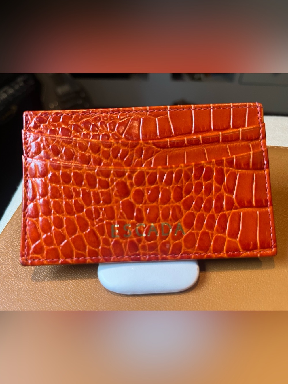 Escada Orange Croc Credit card Wallet